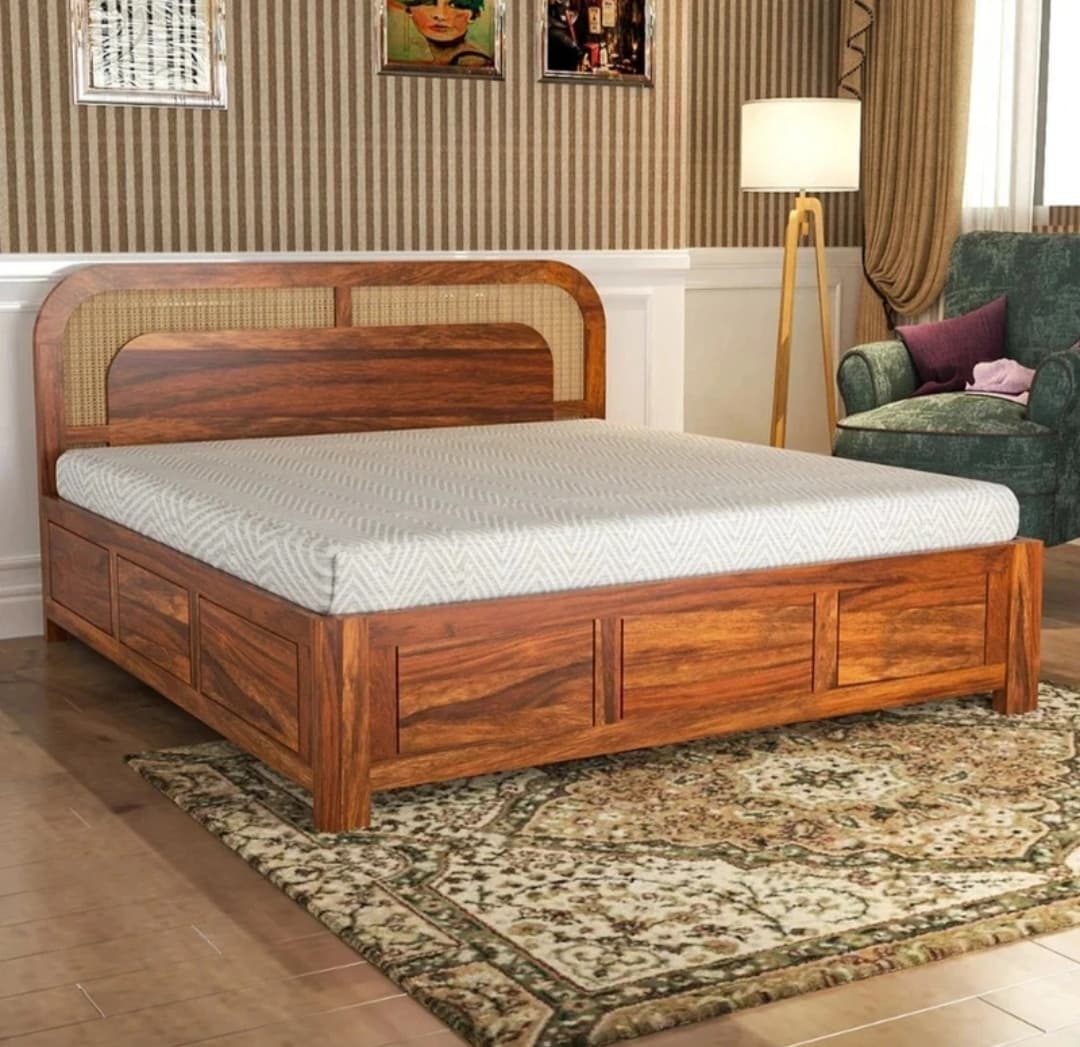 Cane wooden bed king size